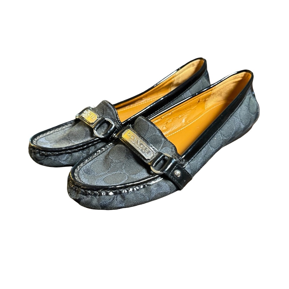 Coach Felisha Loafers Women 9.5B Black Signature Monogram Driving Moccasin Flat